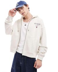 Guess - Felpa Con Cappuccio Mélange Con Logo E Zip - Lyst