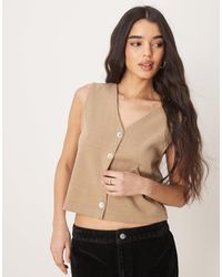 ASOS - Loose Fit V Neck Button Through Top With Pearlised Buttons - Lyst