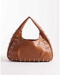 Pieces - Gold Studded Slouchy Shoulder Bag - Lyst