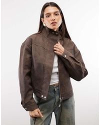 Liquor N Poker - Boxy Textured Faux Leather Funnel Neck Jacket - Lyst