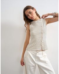TOPSHOP - Striped Button Up Tank Top - Lyst