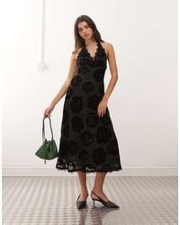 Lioness - Stars Align Halterneck Lace Trim Open Back Devore Dress - Lyst