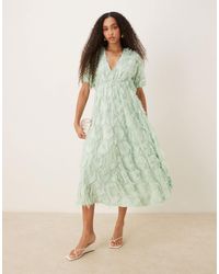 Y.A.S - Textured V Neck Midi Dress - Lyst
