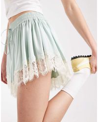 ASOS - Lace Trim Volume Satin Shorts - Lyst