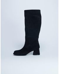 TOPSHOP - Thea Real Suede Knee High Block Heel Boot - Lyst