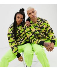 Collusion Unisex Bright Camo Oversized Hoodie - Green