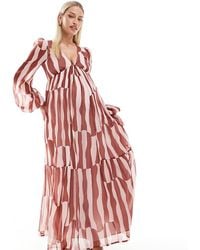 ASOS - Asos Design Maternity Long Sleeve V Neck Tiered Maxi Dress - Lyst