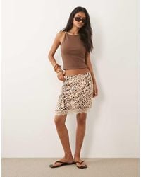 Miss Selfridge - Satin Lace Trim Mini Skirt - Lyst