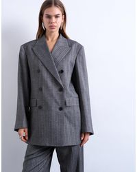 TOPSHOP - 6 Button Herringbone Stripe Double Breasted Tuxedo Blazer - Lyst