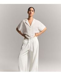Bershka - Petite Linen Blend Trousers With An Elasticated Waistband - Lyst