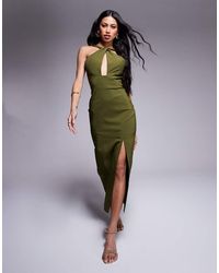 Vesper - Halter Neck Midaxi Dress With Front Cut Out - Lyst