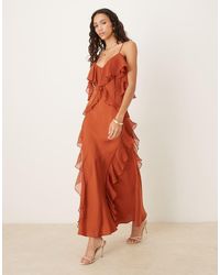ASOS - Washed Satin Cami Maxi Dress With Chiffon Mix Ruffles And Full Hem - Lyst