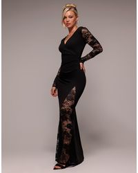 Goddiva - Lace Wrap Maxi Dress - Lyst