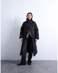 TOPSHOP - Funnel Neck Longline Belted Puffer Jacket - Lyst