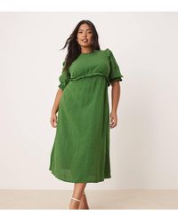 Nobody's Child - Vestido Midi Verde Con Detalle De Volantes Y Estampado De Lunares Felicia De - Lyst
