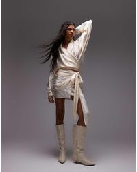 ASOS - Satijnen Minirok Met Gestrikte Zijkant En Jacquard - Lyst