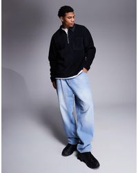 ASOS - Oversized Rugby Polo Fleece Sweatshirt With Quarter Zip - Lyst