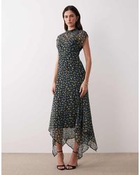 ASOS - High Neck Hanky Hem Chiffon Maxi Dress - Lyst