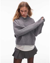 TOPSHOP - Ruimvallende Gebreide Trui Van 100% Premium Lamswol Met V-Hals - Lyst