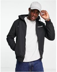 Jack & Jones - Essentials - giacca leggera nera con logo e cappuccio - Lyst