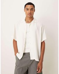SELECTED - Camicia Color Crema Testurizzata Con Motivo A Spina Di Pesce Con Rever - Lyst