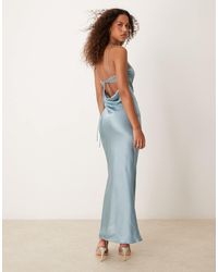 ASOS - Lace Insert Satin Maxi Dress With Tie Back - Lyst