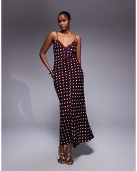 ASOS - V Neck Lace Trim Satin Slip Maxi Dress - Lyst