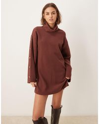 ASOS - Supersoft High Neck Button Sleeve Shift Mini Dress - Lyst