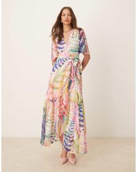 Hope & Ivy - Flutter Sleeve Maxi Wrap Dress - Lyst