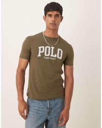 Polo Ralph Lauren - T-Shirt Oliva Con Scritta Del Logo Stile College - Lyst