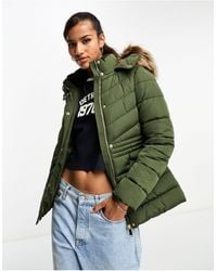 New Look - Puffer Jacket With Faux Fur Hood - Lyst