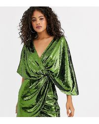 ASOS Minikleid mit eckigen Pailletten und asymmetrischen Kimonoärmeln - Grün