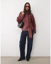 Mango - Faux Leather Funnel Neck Belted Jacket - Lyst