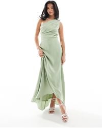 TFNC London - Bridesmaid One Shoulder Satin Maxi Dress With Wrap Skirt - Lyst