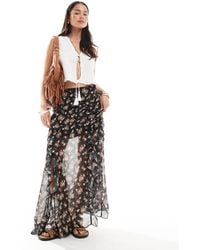 ASOS - Ruffle Chiffon Printed Maxi Skirt - Lyst