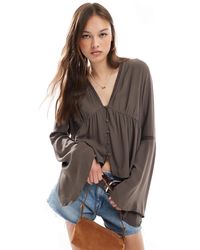 Miss Selfridge - Flare Sleeve Button Up Peplum Blouse - Lyst