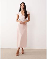 Motel - Lirenda Satin Midi Dress With Lace Insert - Lyst