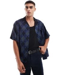 ASOS - Boxy Oversized Overhemd Met Reverskraag En Diamantvormige Geometrische Print - Lyst