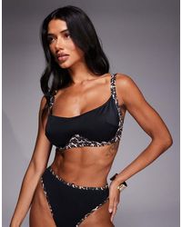 Wolf & Whistle - Hidden Underwire Bikini Top With Leopard Contrast - Lyst