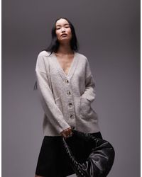 TOPSHOP - Knit V-neck Fluffy Oversized Cardigan With Pockets - Lyst