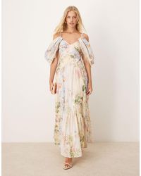 ASOS - – maxikleid mit blumenmuster-mix, plissiertem oberteil und weitem rock - Lyst