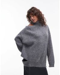 TOPSHOP - Knitted Cut-out Asymmetric Funnel Oversized Jumper - Lyst