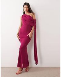 TFNC London - Mesh Draped One Shoulder Tie Detail Maxi Dress - Lyst