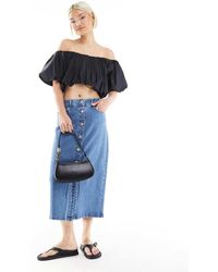Vero Moda - Button Front Midi Denim Skirt - Lyst