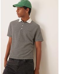 ASOS - Polo décontracté et texturé coupe carrée à rayures avec broderie sur la poitrine - crème et noir - Lyst