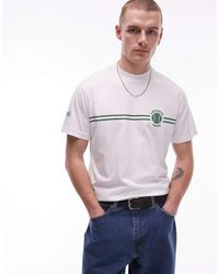 Lacoste - T-Shirt Bianca Con Logo Ispirato Al Tennis E Righe - Lyst