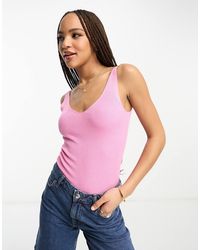 Jdy - Top Rosa De Tirantes Con Cuello De Pico De Punto De - Lyst