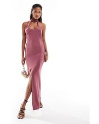 ASOS - Scuba Square Neck Halter Midi Dress With Front Split - Lyst