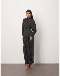 ARRANGE - Rhinestone Embellished Drape Neck Strong Shoulder Maxi Dress With Open Back - Lyst