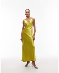 ASOS - V Neck Cami Satin Slip Midi Dress - Lyst
